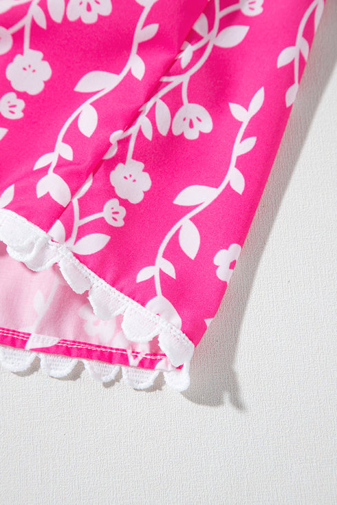 Pink Floral Print Ric Rac Patched Sleeveless Mini Dress